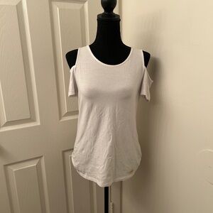 Michael Kors White Cotton Cold Shoulder T-Shirt With Gold Emblem Size Medium